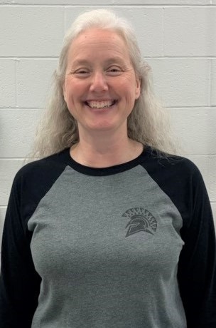 woman with a gray and black tshirt